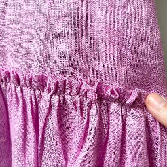 ELEVEN March 11 Pink Linen Embroidered drop waist tassel Tunic Dress - Picture 10 of 12